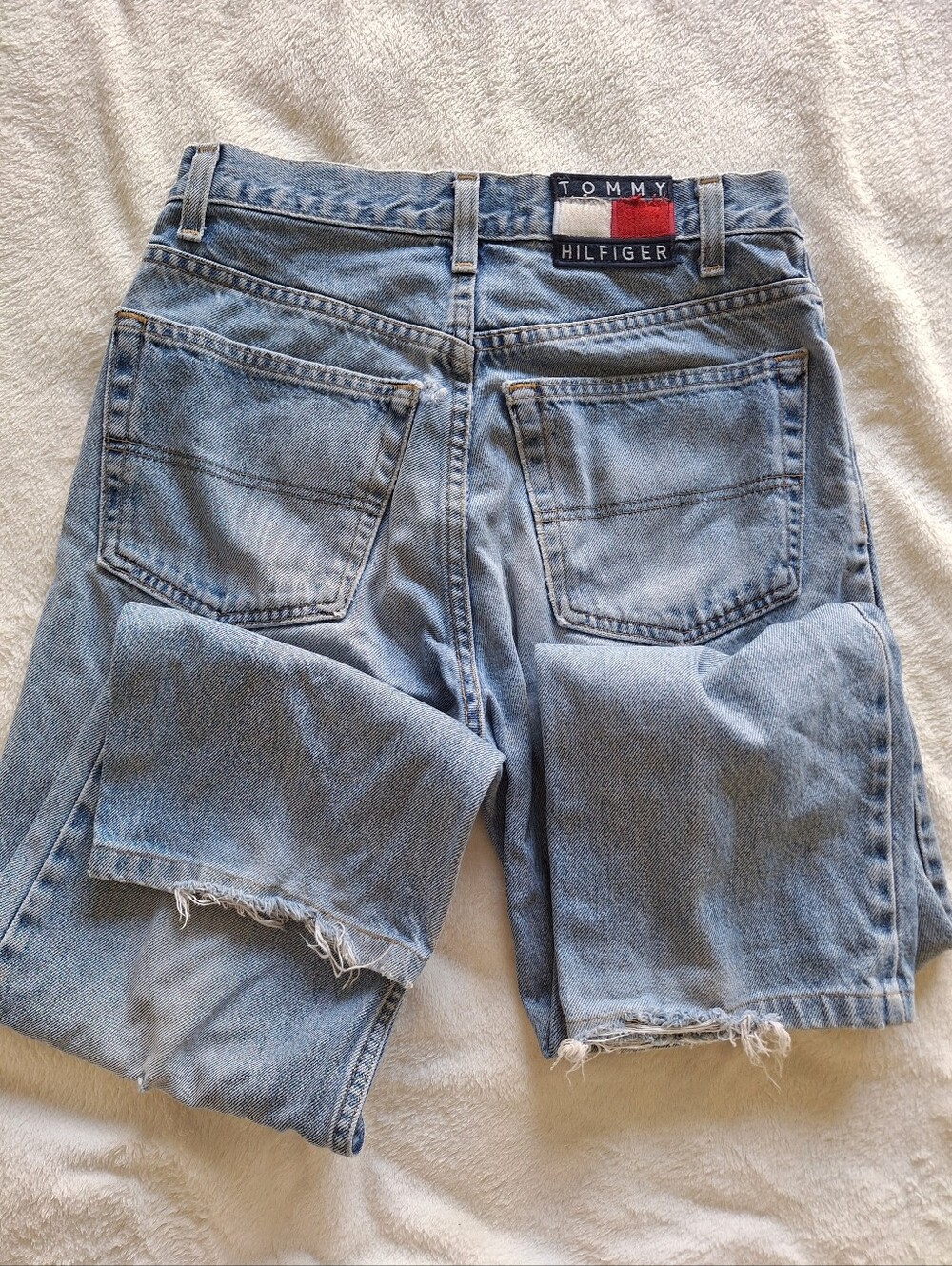 VTG 90s Tommy Hilfiger Jeans Made in USA Distressed Thrashed Light Wash 29x30